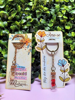 Card + chaveirinho com florzinha- dia da mulher