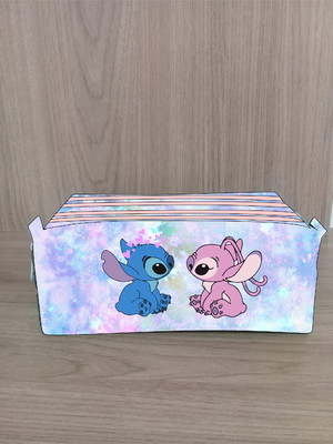 Estojo escolar 4 zíperes stitch and angel