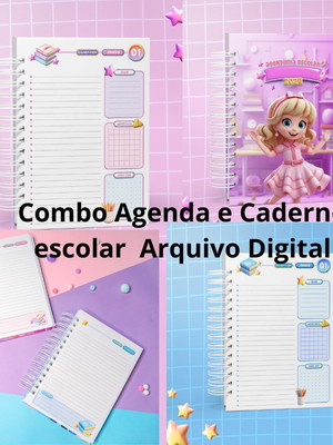 Combo agenda e caderno escolar arquivo digital