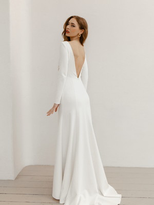 Vestido noiva luxo clean minimalista decote costas crepe