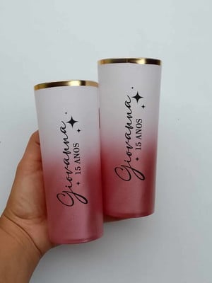 Copo rosê gold personalizado 15 anos com borda metalizada