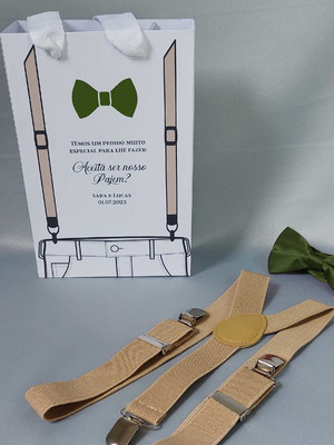 Kit gravata e suspensório padrinhos e pajem verde oliva