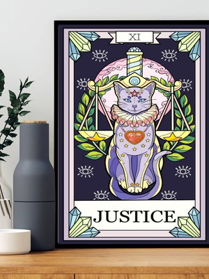 Quadro carta tarot gato justiça-a4 com vidro