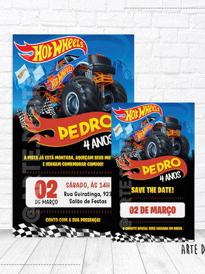 Convite virtual + save the date, hot wheels