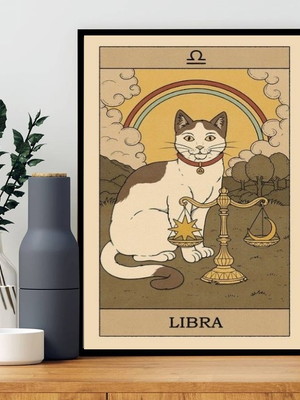 Quadro carta tarot gato signo libra-a4 com vidro