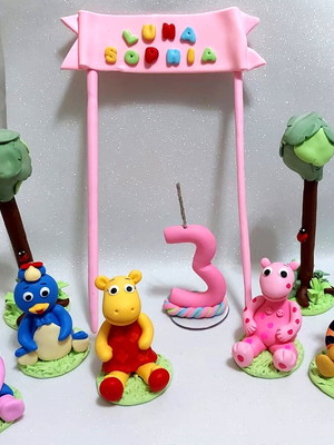 Kit topo bolo vela personalizado tema backyardigans 9 peças