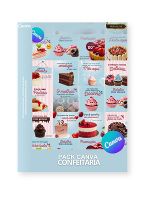 Pack canva confeitaria - artes profissionais e editáveis