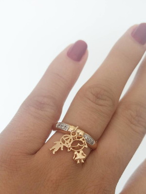 Anel pingentes filhos(as) prata folheado a ouro 18k