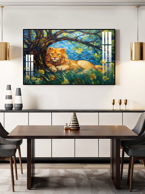 Quadro artistico, leao no estido van gogh