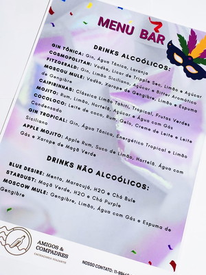 Cardápio para drinks personalizado