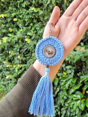 Kit mandala chaveiro crochê com pingente espirito santo