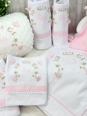 Kit enxoval maternidade personalizado menina bordado