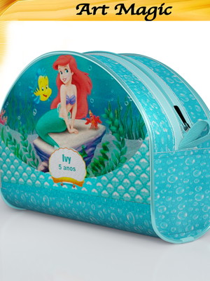 Necessaire pequena sereia ariel 3 16cmx10cm