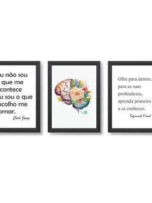 Kit 3 quadros psicologia tamanho a3 molduras pretas
