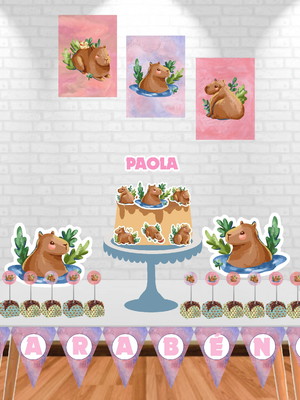 Kit festa capivara aquarela menina