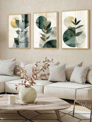 Quadro decorativo com vidro folhagem abstrato moderno verde