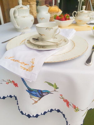 Toalha de mesa redonda blue bird crochet