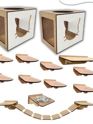 Kit playground para gatos frente de gatinho branca