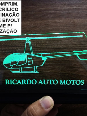 Luminária abajur de acrílico com led helicóptero r44