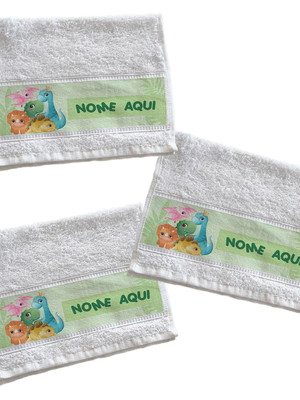 Kit 3un toalhinha escolar lavabinho dino cute - com nome