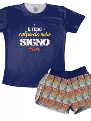 Pijama feminino estampado tudo culpa do meu signo leão