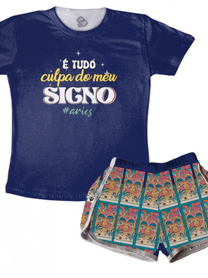 Pijama feminino estampado tudo culpa do meu signo aries