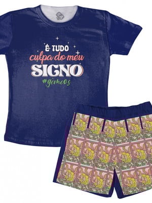 Pijama masculino estampado culpa do meu signo gêmeos