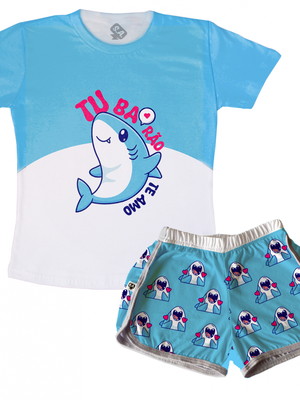 Pijama feminino estampado tubarão te amo