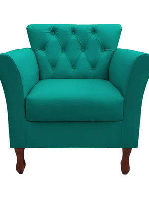 Poltrona decorativa estofada sala suede azul turquesa viena