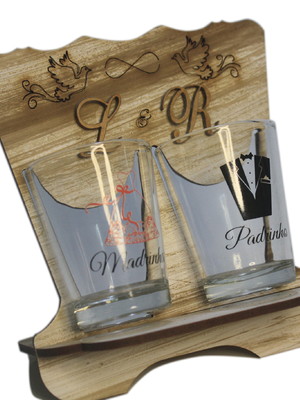 Suporte personalizado iniciais 2 copos madrinha padrinho