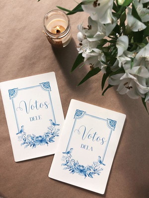 Votos de casamento com passarinhos moldura azul - votos dele