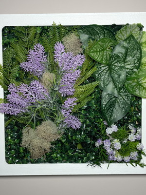 Quadro jardim vertical lavandas e folhagens mar150