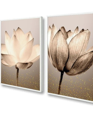 Kit 2 quadros decorativos flores para sala modernos moldura