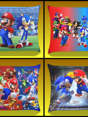 Kit com 4 capas de almofadas super mario e sonic 40x40cm