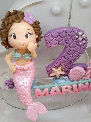 Vela sereia ariel - topo de bolo biscuit