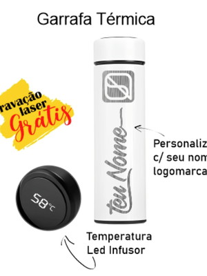 Garrafa térmica inox inteligente personalizada a laser 500ml