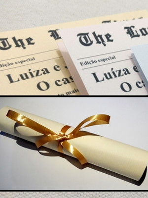 Kit convite de casamento jornal barato! + brinde
