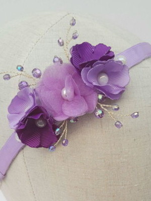 Tiara infantil laura com flores lilás e roxo