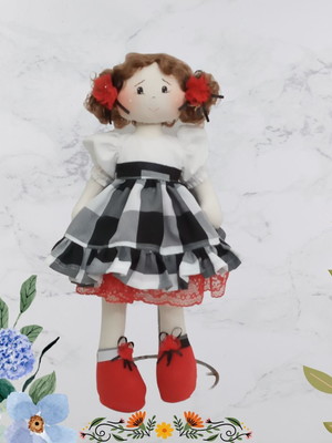 Boneca de pano, coleção rosa flor, 50cm de altura