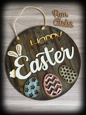 Placa em mdf decorativa rústica happy easter