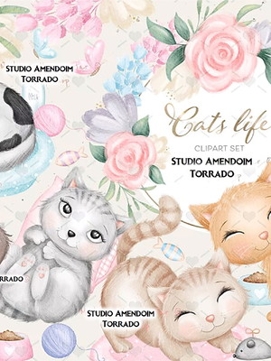 Kit digital gatinhos aquarela