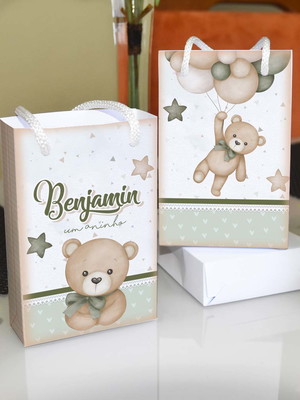 Kit 10 uni sacolinha para lembrancinha - ursinho verde