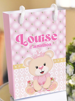 Kit 10 uni sacolinha lembrancinha - ursinho realeza rosa