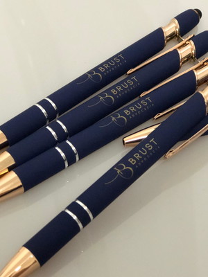 Caneta touch emborrachada dourada personalizada