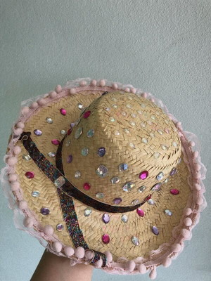Chapéu junino com pedraria e pompom rosa furtacor - infantil