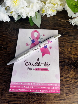 Bloquinho com caneta personalizado 14x10 outubro rosa