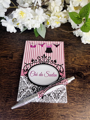 Bloquinho com caneta personalizado 14x10 chá de lingerie