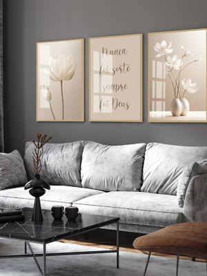 Quadro decorativo deus flores bege frases com vidro 40x60cm