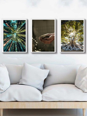 Kit 3 quadros decorativos mãe natureza-a4 com vidro