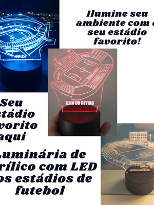 Luminária de acrílico com led estádios de futebol
